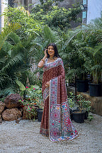 Jyoti Fashion Women's Brown Soft Tussar Silk Madhubani Printed Saree with Blouse - Distacart