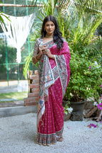 Jyoti Fashion Women's Rani Pink Soft Tussar Silk Madhubani Printed Saree with Blouse - Distacart