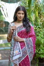 Jyoti Fashion Women's Rani Pink Soft Tussar Silk Madhubani Printed Saree with Blouse - Distacart