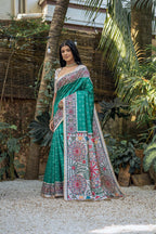 Jyoti Fashion Women's Sea Green Soft Tussar Silk Madhubani Printed Saree with Blouse - Distacart