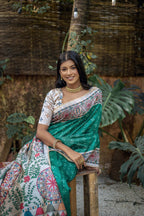 Jyoti Fashion Women's Sea Green Soft Tussar Silk Madhubani Printed Saree with Blouse - Distacart