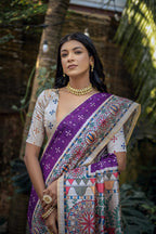 Jyoti Fashion Women's Purple Soft Tussar Silk Madhubani Printed Saree with Blouse - Distacart
