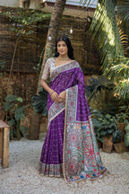 Jyoti Fashion Women's Purple Soft Tussar Silk Madhubani Printed Saree with Blouse - Distacart