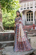 Jyoti Fashion Women's Navy Blue Soft Tussar Silk Floral Printed Saree with Blouse - Distacart