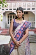Jyoti Fashion Women's Royal Blue Soft Tussar Silk Floral Printed Saree with Blouse - Distacart
