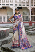 Jyoti Fashion Women's Royal Blue Soft Tussar Silk Floral Printed Saree with Blouse - Distacart