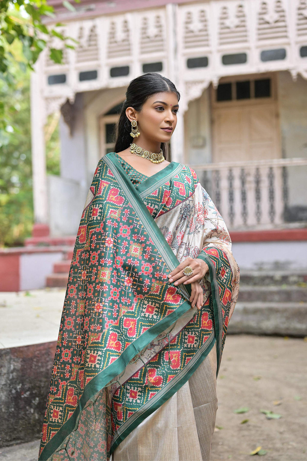 Jyoti Fashion Women's Rama Soft Tussar Silk Floral Printed Saree with Blouse - Distacart