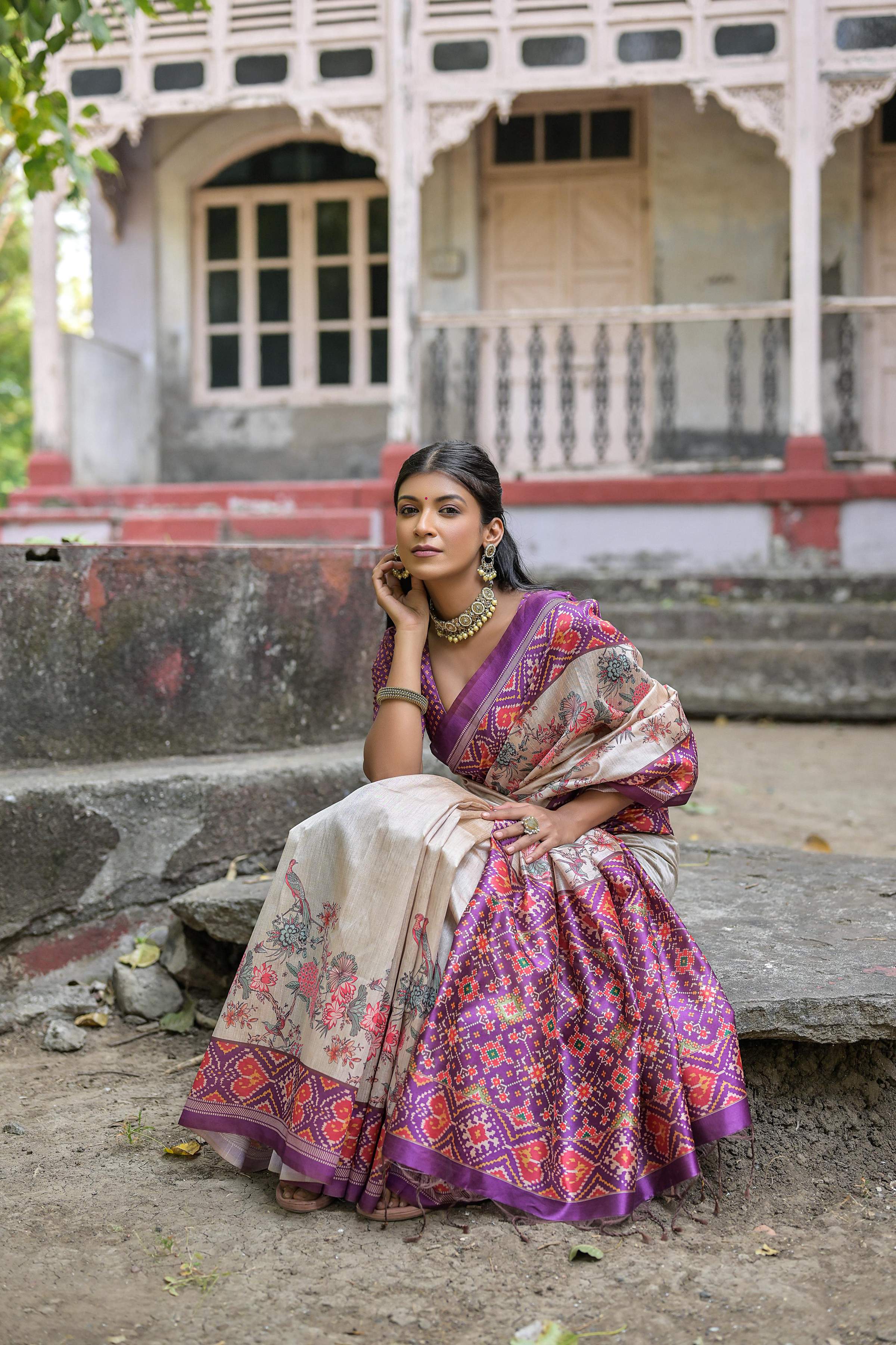 Jyoti Fashion Women's Lavender Soft Tussar Silk Floral Printed Saree with Blouse - Distacart