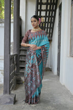 Jyoti Fashion Women's Sky Blue Soft Tussar Silk Temple Border Saree with Blouse - Distacart