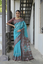 Jyoti Fashion Women's Sky Blue Soft Tussar Silk Temple Border Saree with Blouse - Distacart