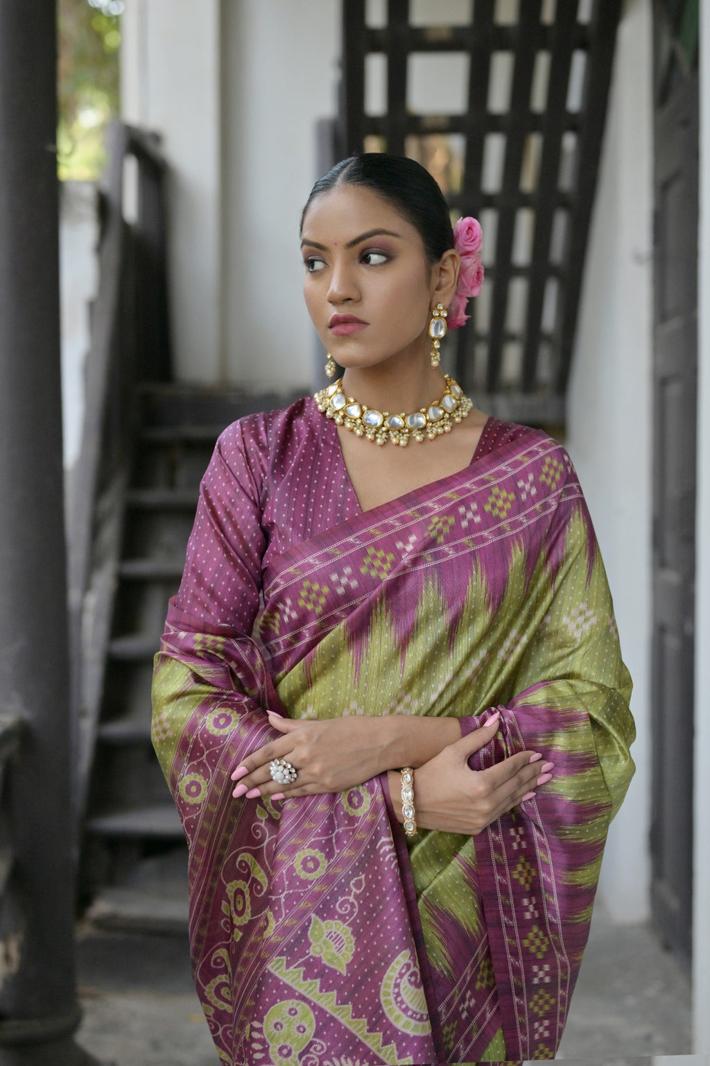 Jyoti Fashion Women's Green Soft Tussar Silk Temple Border Saree with Blouse - Distacart