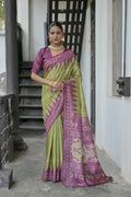 Jyoti Fashion Women's Green Soft Tussar Silk Temple Border Saree with Blouse - Distacart