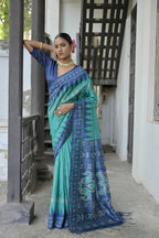 Jyoti Fashion Women's Sea Green Soft Tussar Silk Temple Border Saree with Blouse - Distacart