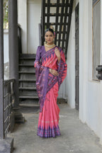 Jyoti Fashion Women's Pink Soft Tussar Silk Temple Border Saree with Blouse - Distacart