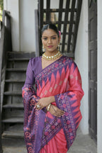 Jyoti Fashion Women's Pink Soft Tussar Silk Temple Border Saree with Blouse - Distacart