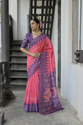 Jyoti Fashion Women's Pink Soft Tussar Silk Temple Border Saree with Blouse - Distacart