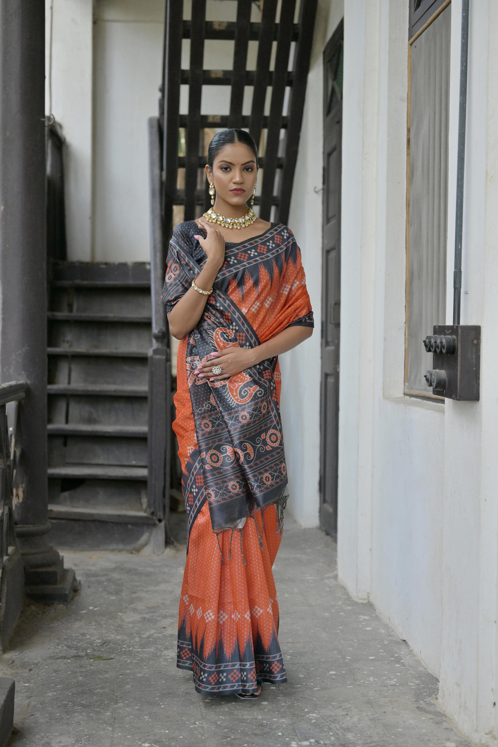 Jyoti Fashion Women's Red Soft Tussar Silk Temple Border Saree with Blouse - Distacart