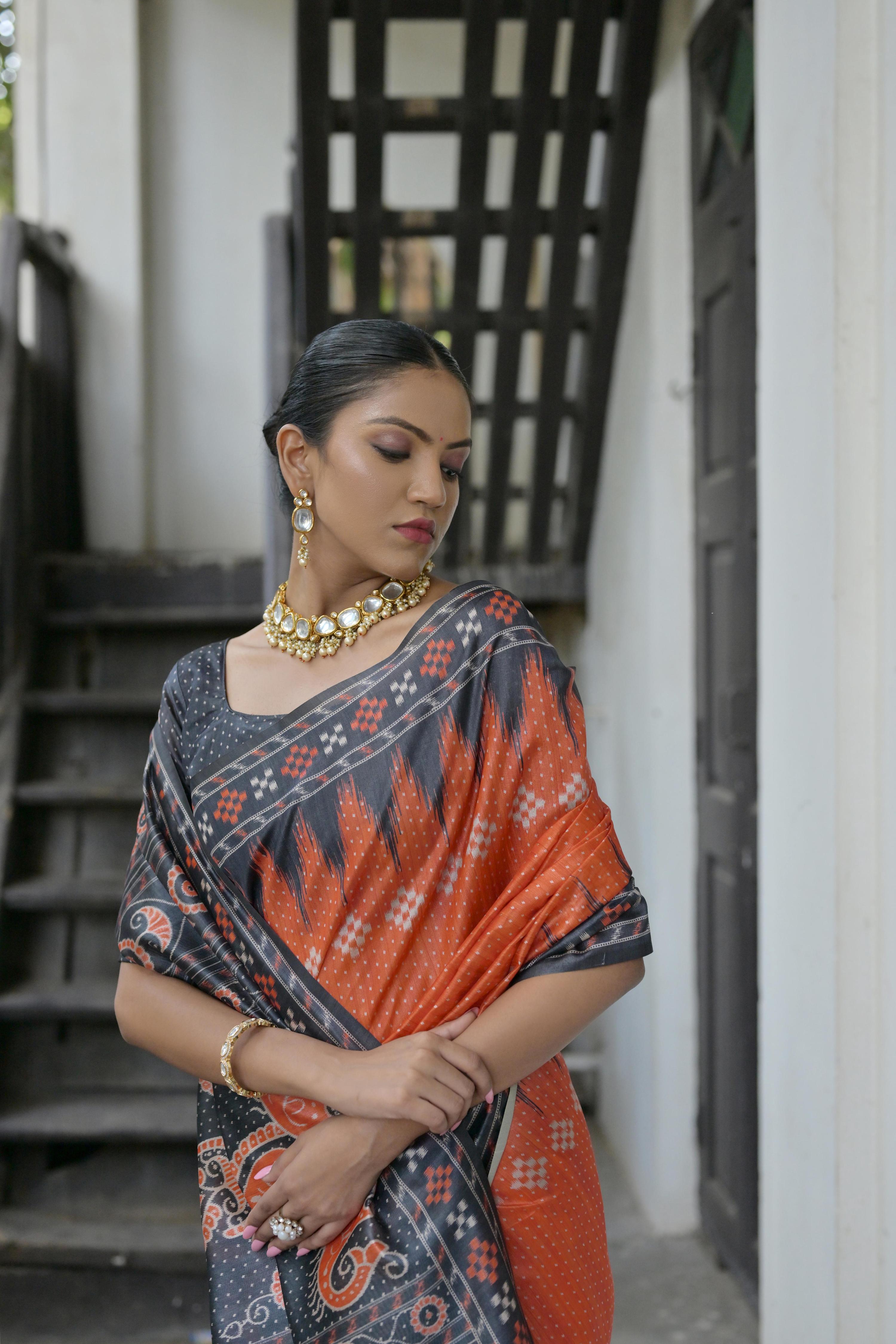 Jyoti Fashion Women's Red Soft Tussar Silk Temple Border Saree with Blouse - Distacart