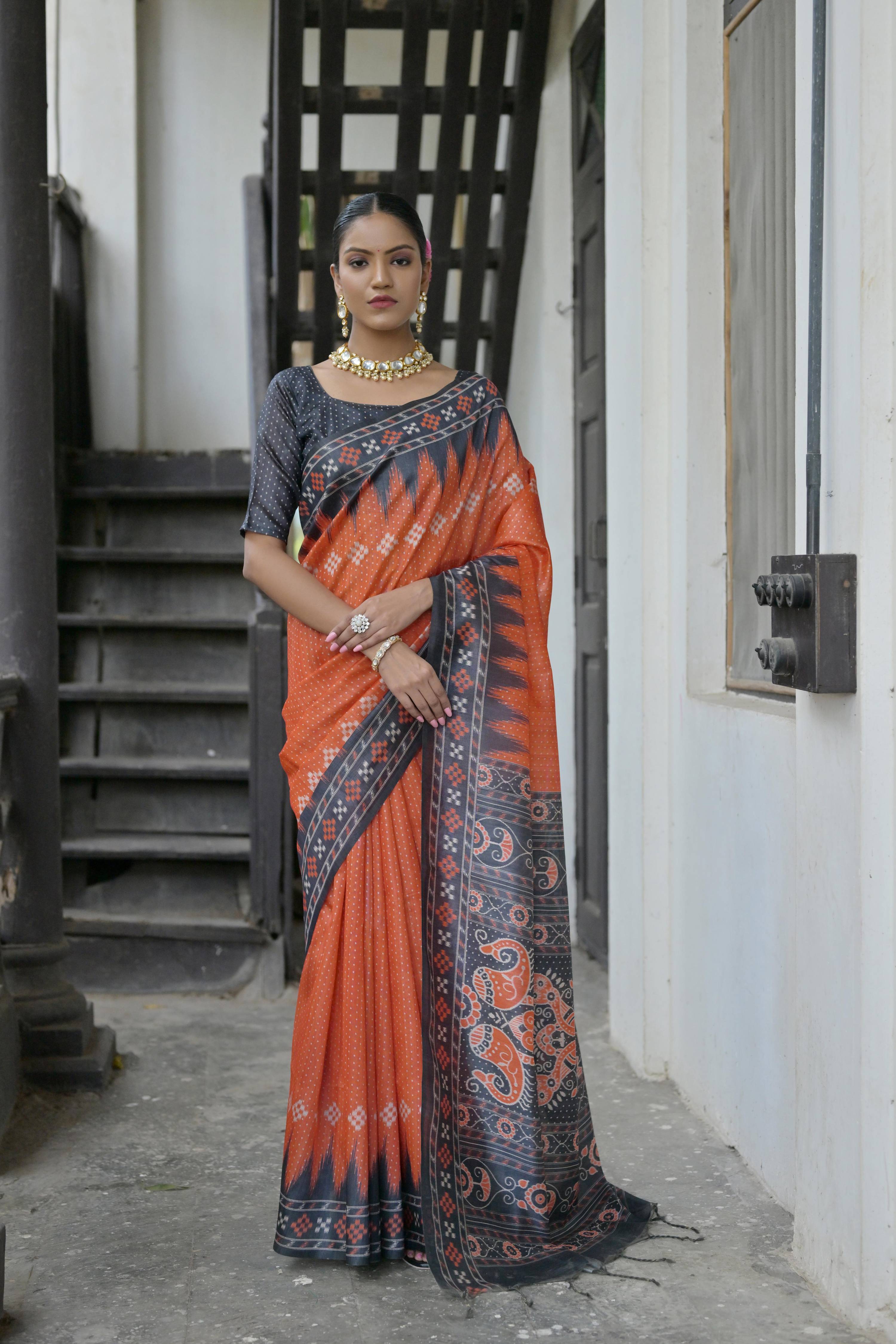 Jyoti Fashion Women's Red Soft Tussar Silk Temple Border Saree with Blouse - Distacart