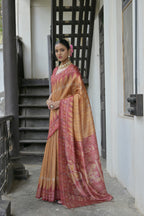 Jyoti Fashion Women's Mustard Soft Tussar Silk Temple Border Saree with Blouse - Distacart