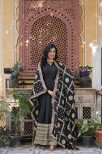 Jyoti Fashion Women's Black Star Georgette Sequins Zari Embroidered Long Anarkali Sets