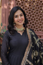 Jyoti Fashion Women's Black Star Georgette Sequins Zari Embroidered Long Anarkali Sets