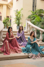 Jyoti Fashion Women's Purple, Gajri & Rama Faux Georgette Rich Sequins Embroidered Combo Anarkali Set with Dupatta