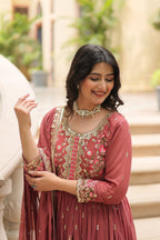 Jyoti Fashion Women's Gajri Faux Georgette Rich Sequins Embroidered Anarkali Set with Dupatta