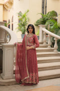 Jyoti Fashion Women's Gajri Faux Georgette Rich Sequins Embroidered Anarkali Set with Dupatta