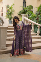 Jyoti Fashion Women's Purple Faux Georgette Rich Sequins Embroidered Anarkali Set with Dupatta