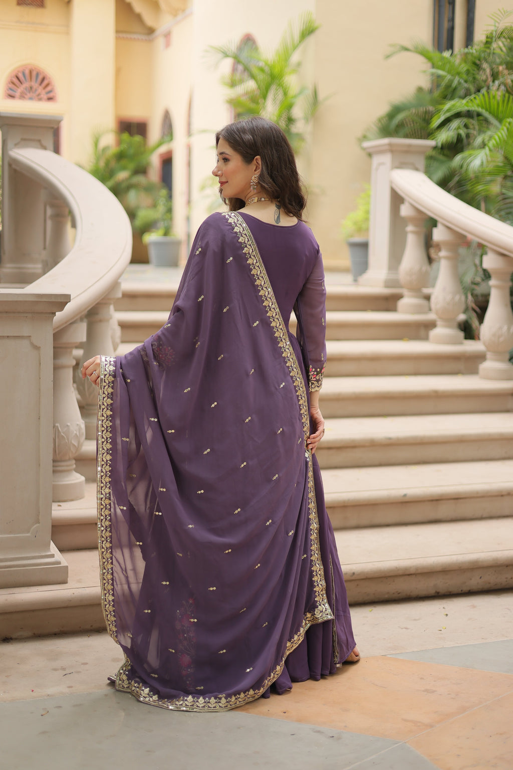 Jyoti Fashion Women's Purple Faux Georgette Rich Sequins Embroidered Anarkali Set with Dupatta
