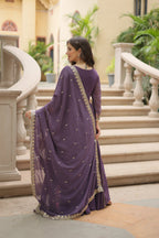 Jyoti Fashion Women's Purple Faux Georgette Rich Sequins Embroidered Anarkali Set with Dupatta