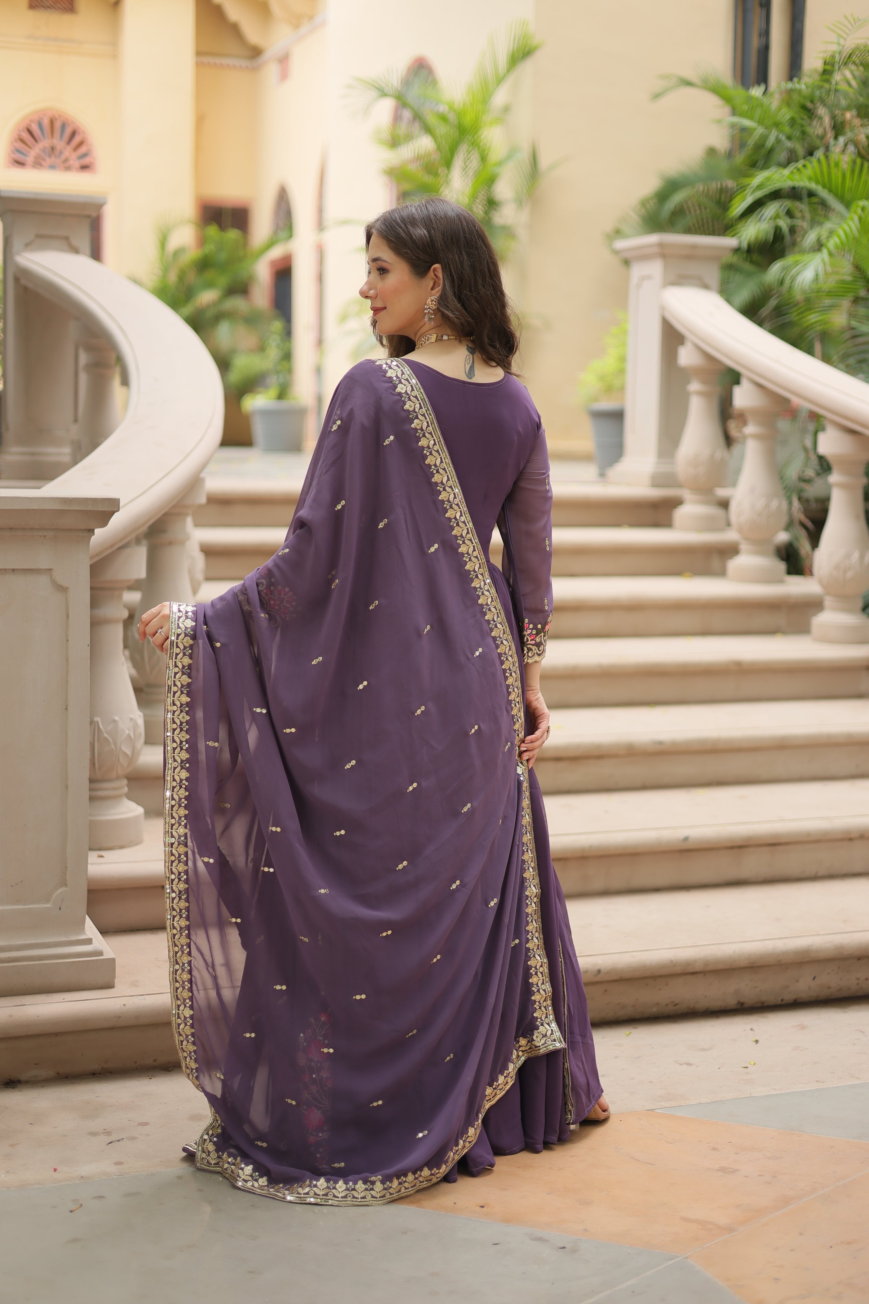 Jyoti Fashion Women's Purple Faux Georgette Rich Sequins Embroidered Anarkali Set with Dupatta