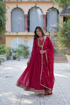 Jyoti Fashion Women's Pink Faux Georgette Rich Sequins Embroidered Anarkali Set with Dupatta