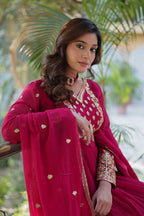 Jyoti Fashion Women's Pink Faux Georgette Rich Sequins Embroidered Anarkali Set with Dupatta
