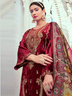 Jyoti Fashion Women's Maroon Velvet Cording with Digital Printed Kurta with Trouser & Dupatta