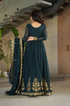 Jyoti Fashion Women's Rama Faux Georgette Zari Thread & Sequins Embroidered Anarkali Set with Dupatta