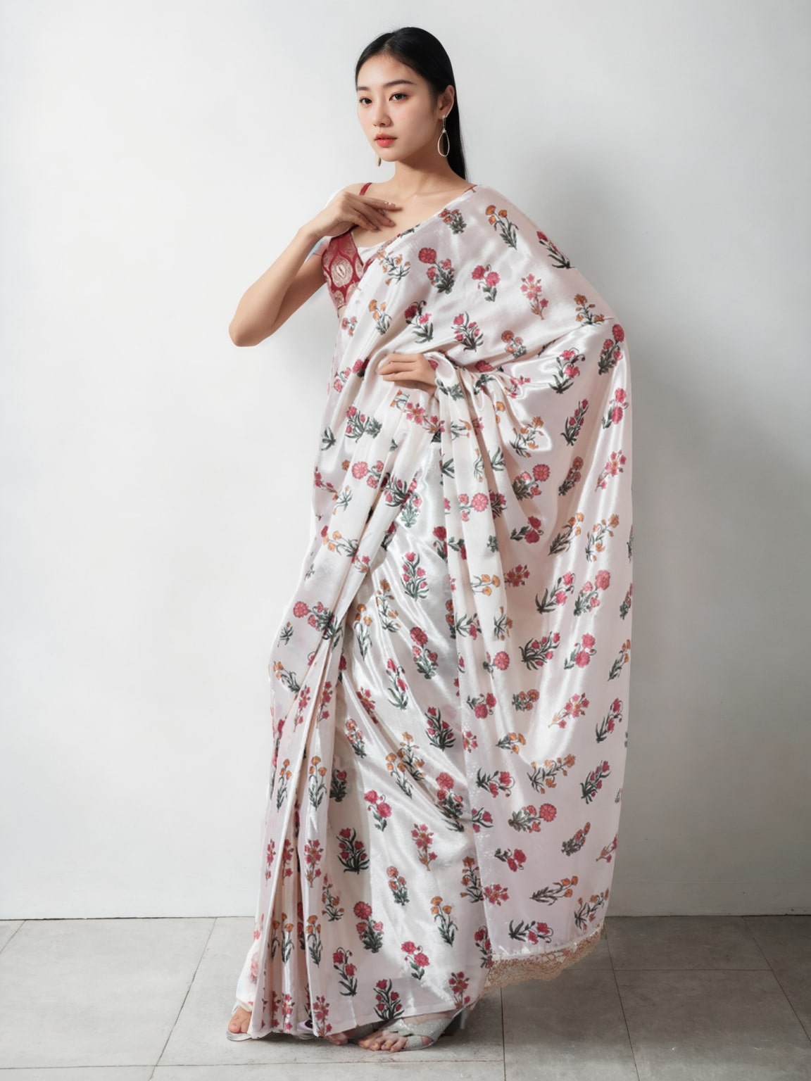 Jyoti Fashion Women's Multicolor Chinon Digital Printed Ready To Wear Saree with Blouse - Distacart