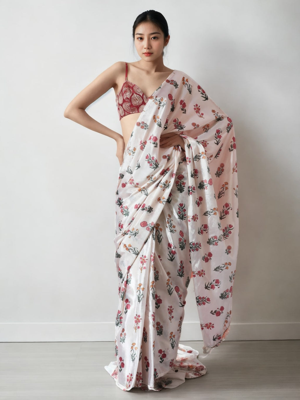 Jyoti Fashion Women's Multicolor Chinon Digital Printed Ready To Wear Saree with Blouse - Distacart