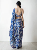 Jyoti Fashion Women's Blue Chinon Digital Printed Ready To Wear Saree with Blouse - Distacart