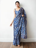 Jyoti Fashion Women's Blue Chinon Digital Printed Ready To Wear Saree with Blouse - Distacart