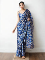 Jyoti Fashion Women's Blue Chinon Digital Printed Ready To Wear Saree with Blouse - Distacart