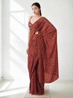 Jyoti Fashion Women's Maroon Marble Chiffon Printed Ready To Wear Saree with Blouse