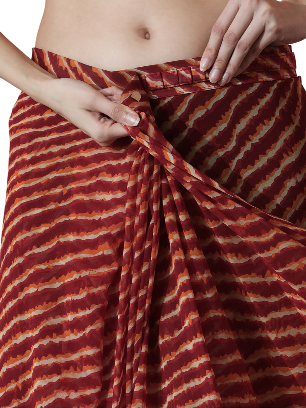 Jyoti Fashion Women's Maroon Marble Chiffon Printed Ready To Wear Saree with Blouse