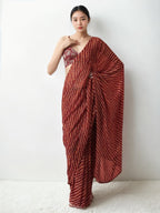 Jyoti Fashion Women's Maroon Marble Chiffon Printed Ready To Wear Saree with Blouse