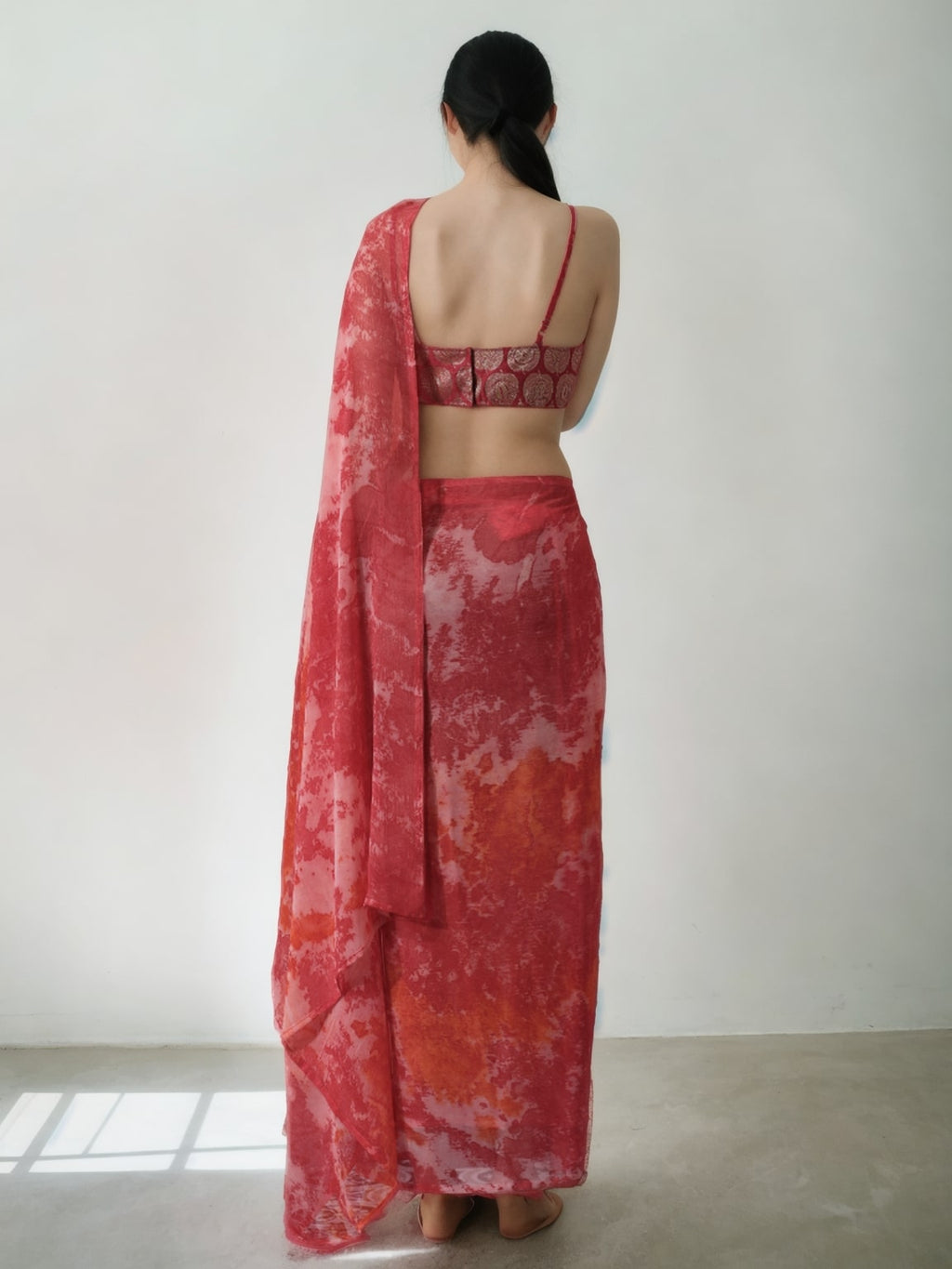 Jyoti Fashion Women's Gajri Marble Chiffon Printed Ready To Wear Saree with Blouse