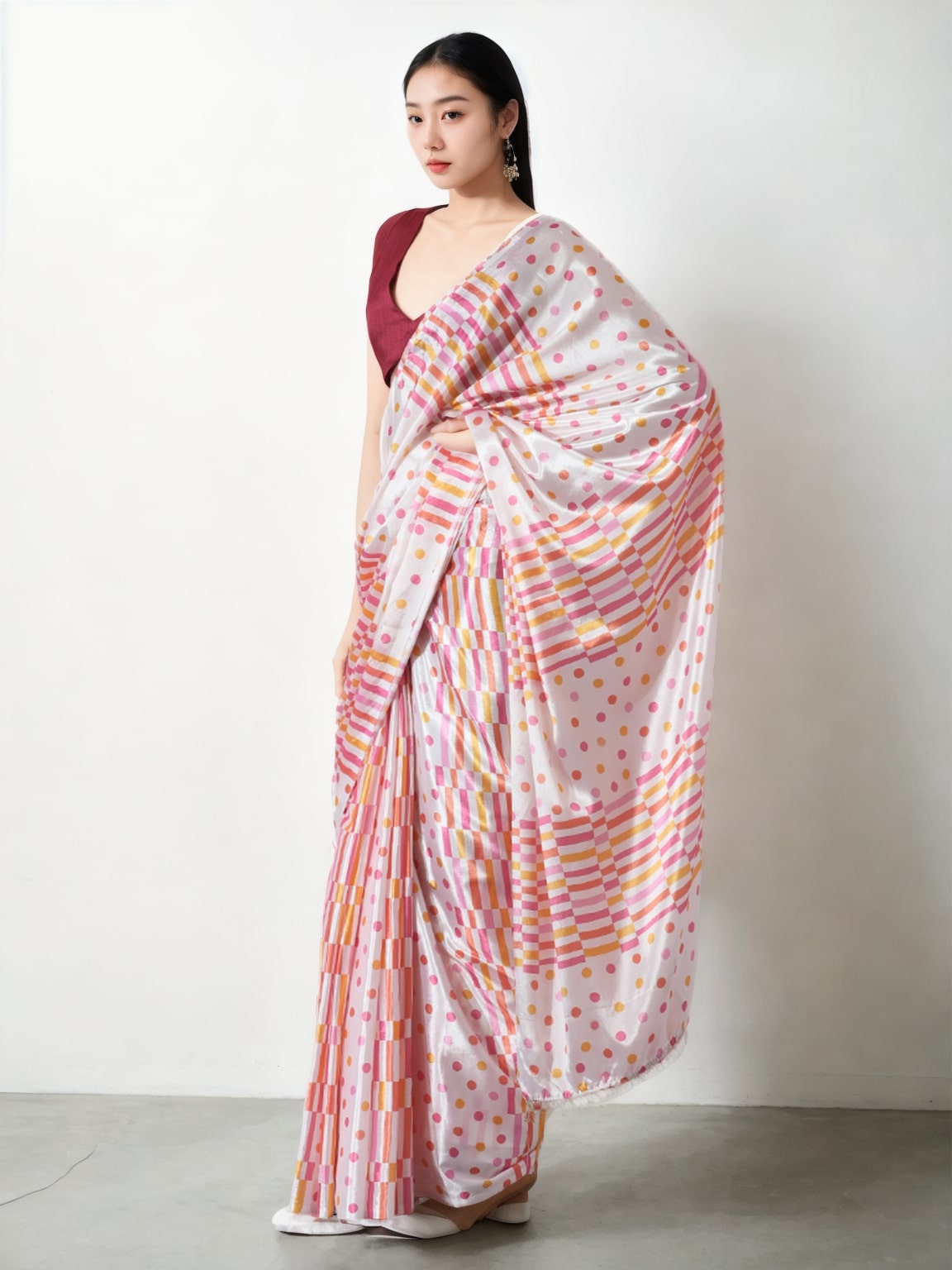 Jyoti Fashion Women's Multicolor Chinon Digital Printed Ready To Wear Saree with Blouse - Distacart