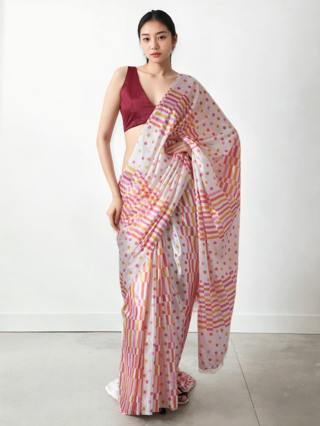 Jyoti Fashion Women's Multicolor Chinon Digital Printed Ready To Wear Saree with Blouse - Distacart