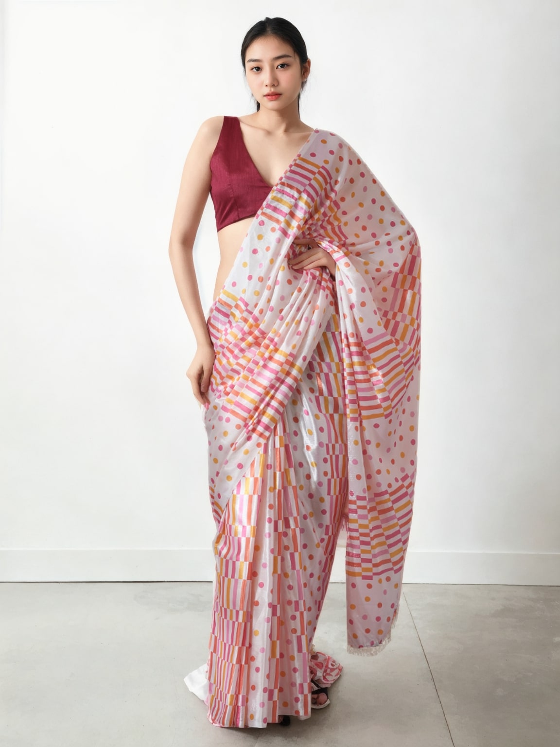 Jyoti Fashion Women's Multicolor Chinon Digital Printed Ready To Wear Saree with Blouse - Distacart