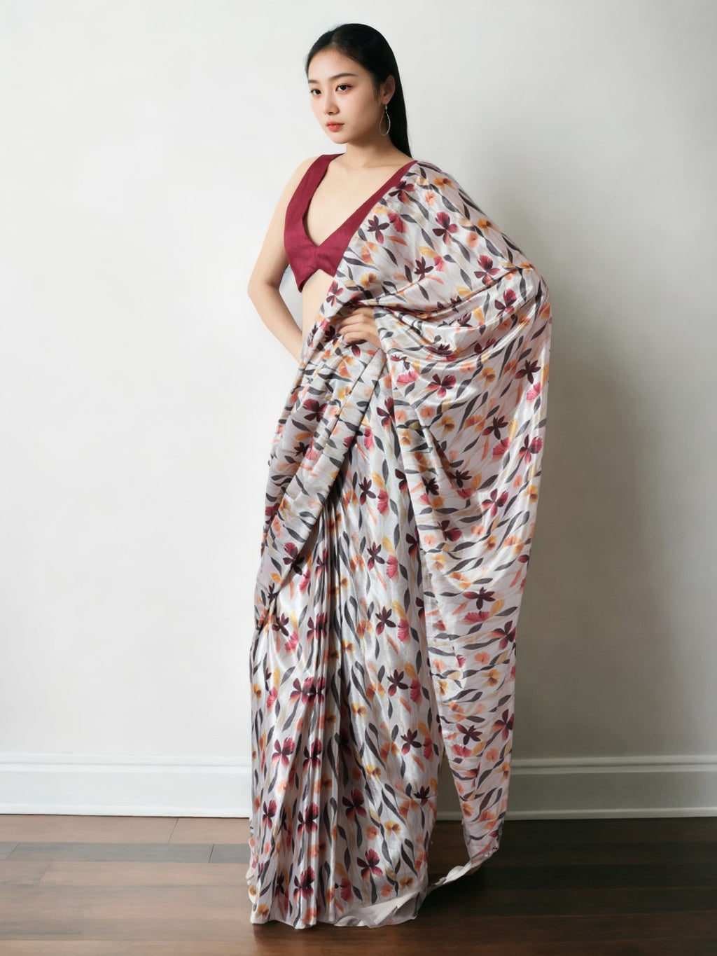 Jyoti Fashion Women's Multicolor Chinon Digital Printed Ready To Wear Saree with Blouse - Distacart